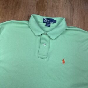 Polo Ralph Lauren Short Sleeve Soft Cotton Polo Shirt Mens L Green Orange Pony
